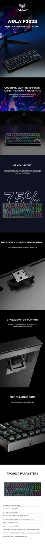 کیبورد سیم دار گیمینگ AULA F3032 - Image 9
