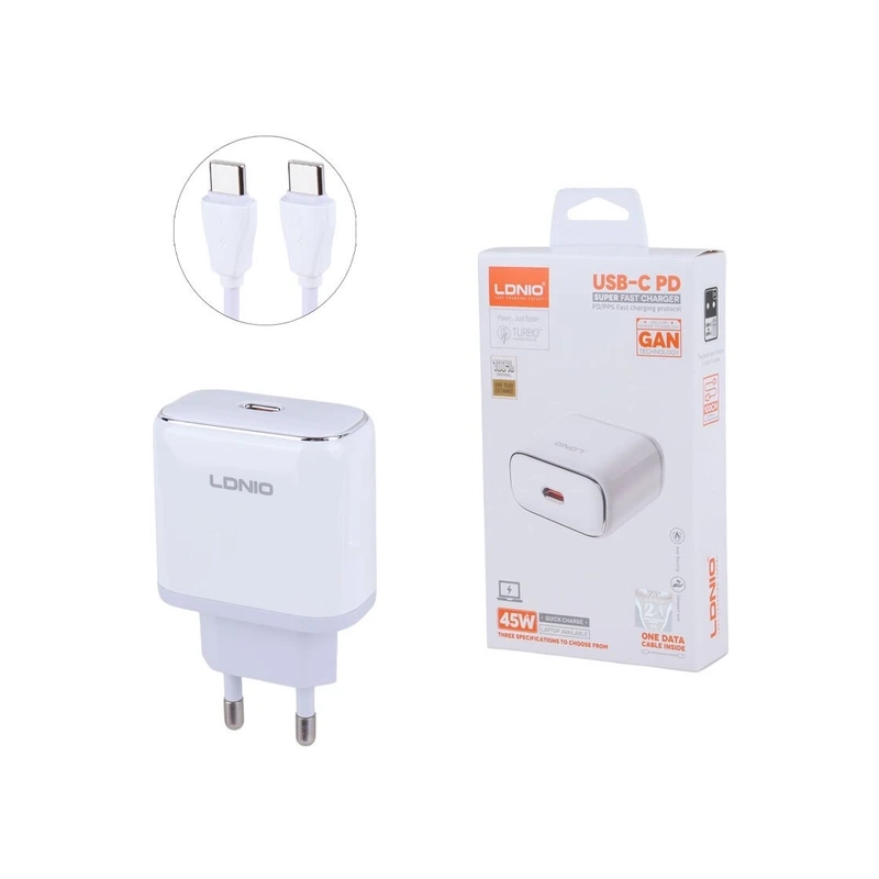 شارژر با کابل دوسر تایپ سی LDNIO Q1415 TC PD 45W شارژر با کابل دوسر تایپ سی LDNIO Q1415 TC PD 45W - Image 1