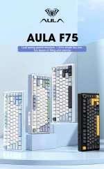 کیبورد بی سیم گیمینگ AULA F75 PURPLE+BEIGE+GREEN GRAY WOOD SWITCH V3 - Image 2