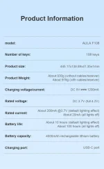 کیبورد بی سیم گیمینگ AULA F108 DARK GREY+LIGHT GREY+YELLOW VOLCANIC SWITCH - Image 26