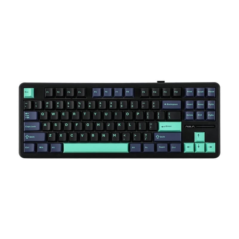AULA F87 PRO BLUE+BLACK+CYAN GRAY WOOD SWITCH V4 کیبورد بی سیم گیمینگ AULA F87 PRO BLUE+BLACK+CYAN GRAY WOOD SWITCH V4 - Image 1