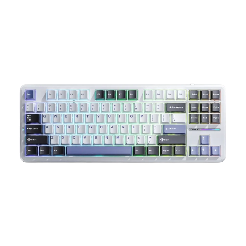 AULA F87 WHITE+GRAY+BLUE GRAY WOOD SWITCH V3 کیبورد سیم دار گیمینگ AULA F87 WHITE+GRAY+BLUE GRAY WOOD SWITCH V3 - Image 1