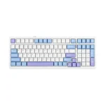کیبورد بی سیم گیمینگ AULA F99 WHITE+BLUE+PURPLE GRAY WOOD SWITCH V3