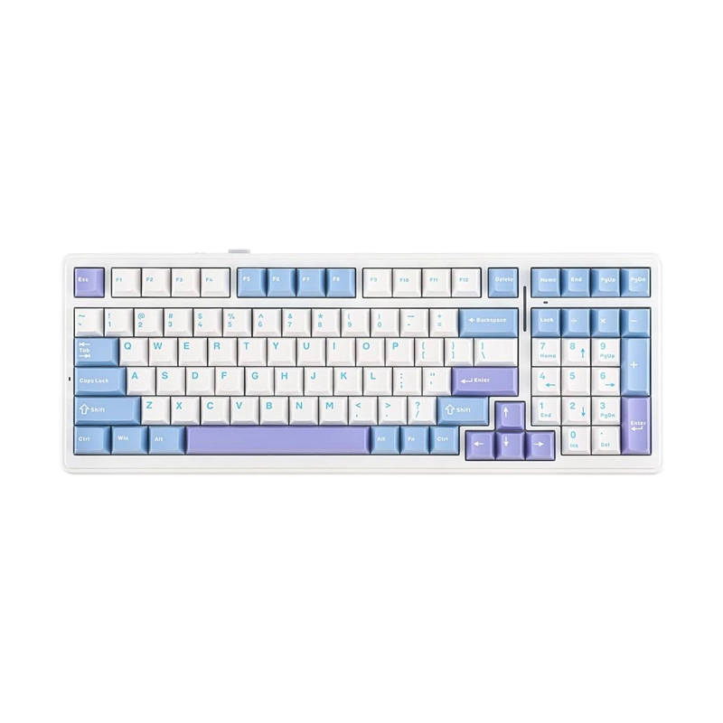 AULA F99 WHITE+BLUE+PURPLE GRAY WOOD SWITCH V3 کیبورد بی سیم گیمینگ AULA F99 WHITE+BLUE+PURPLE GRAY WOOD SWITCH V3 - Image 1