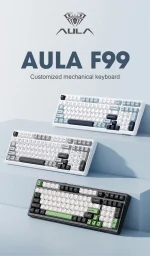 کیبورد بی سیم گیمینگ AULA F99 WHITE+BLUE+PURPLE GRAY WOOD SWITCH V3 - Image 2