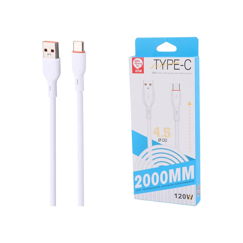 کابل شارژ تایپ سی YOUSHENGKU K-117 2M کابل شارژ تایپ سی YOUSHENGKU K-117 2M - Image 1