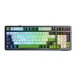 کیبورد بی سیم گیمینگ AULA F99 PRO BLACK+GRAY+GREEN GREY WOOD SWITCH V3