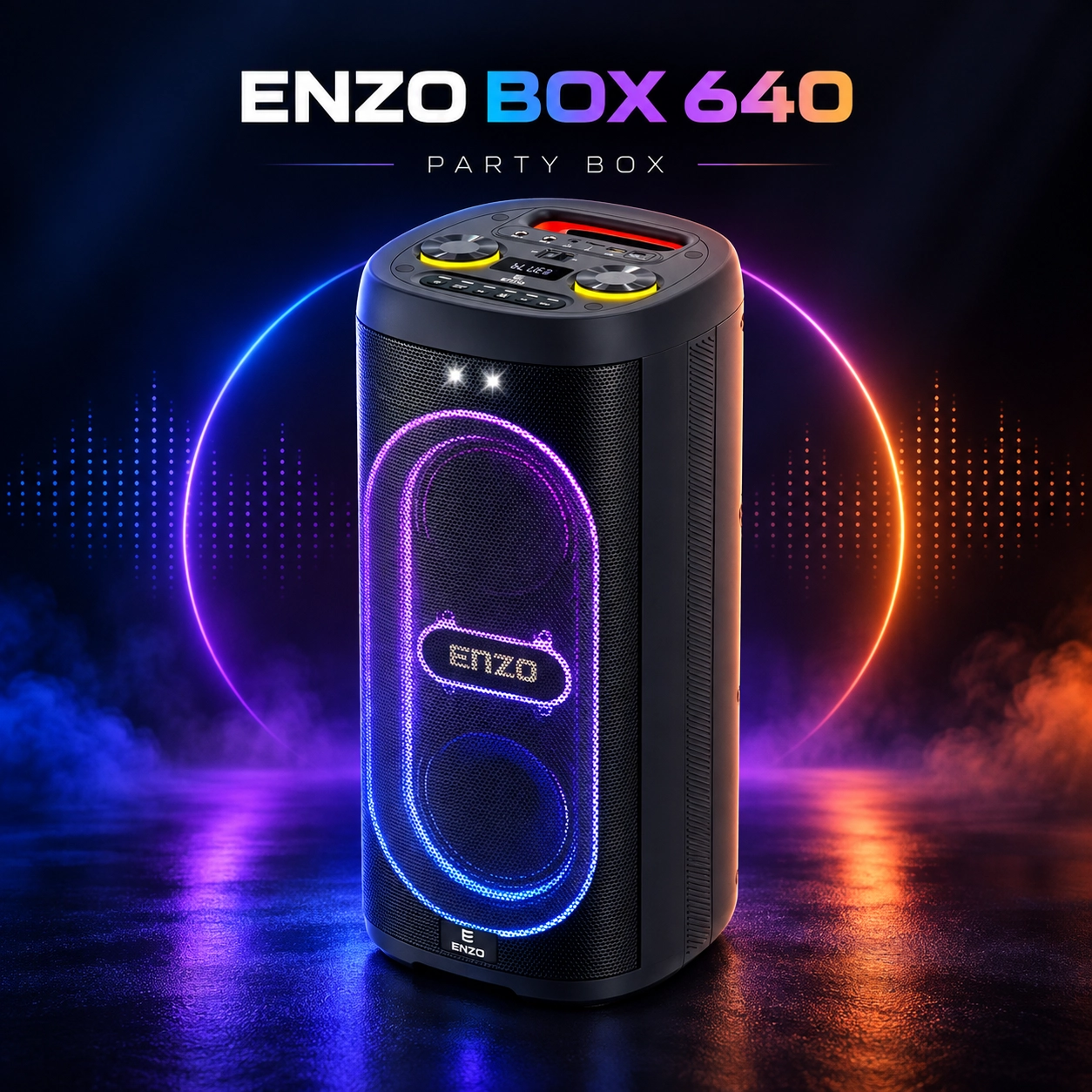 پارتی باکس ENZO BOX 640 با نورپردازی و دو ووفر 6.5 اینچی