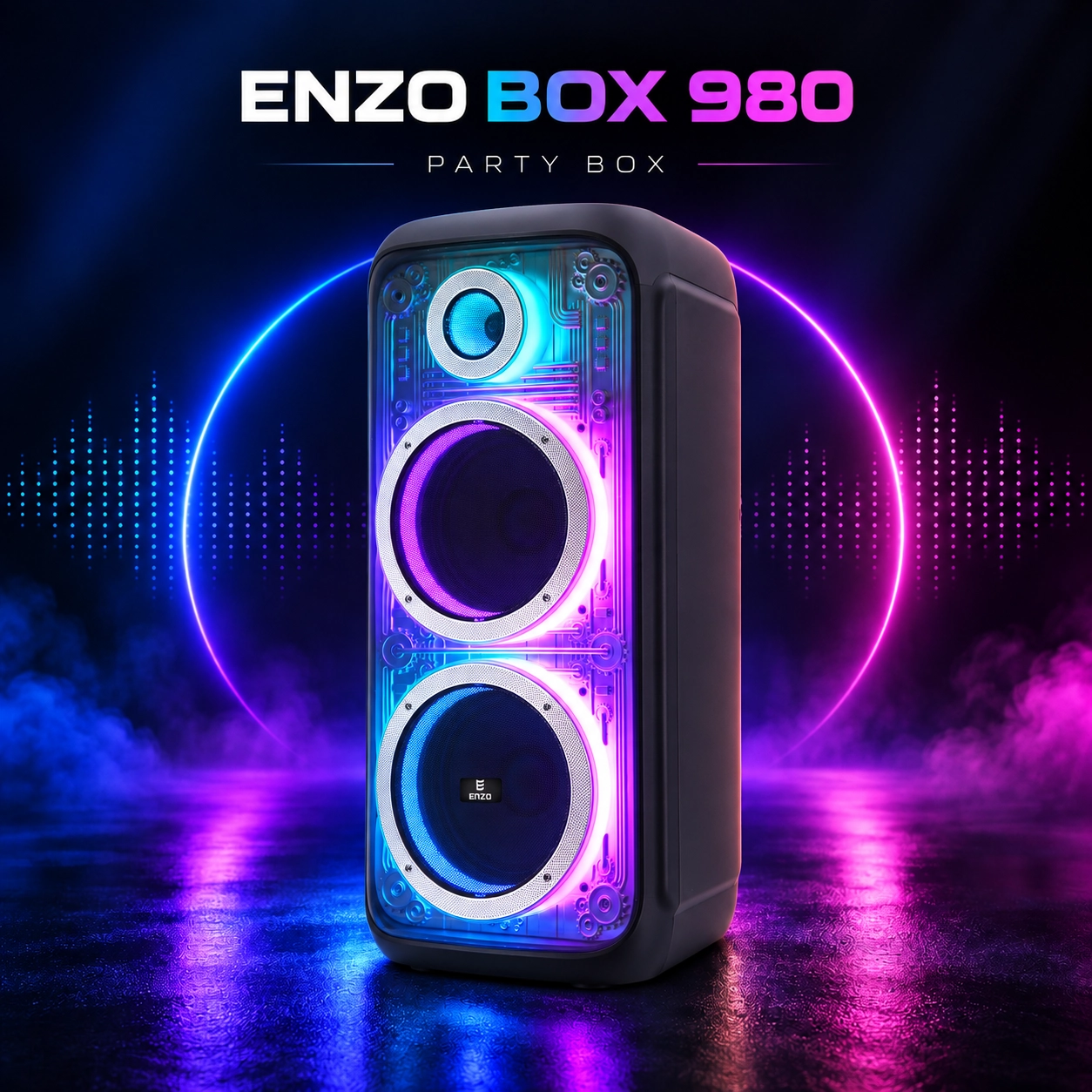 پارتی باکس ENZO BOX 980 با دو ووفر 10 اینچی و RGB
